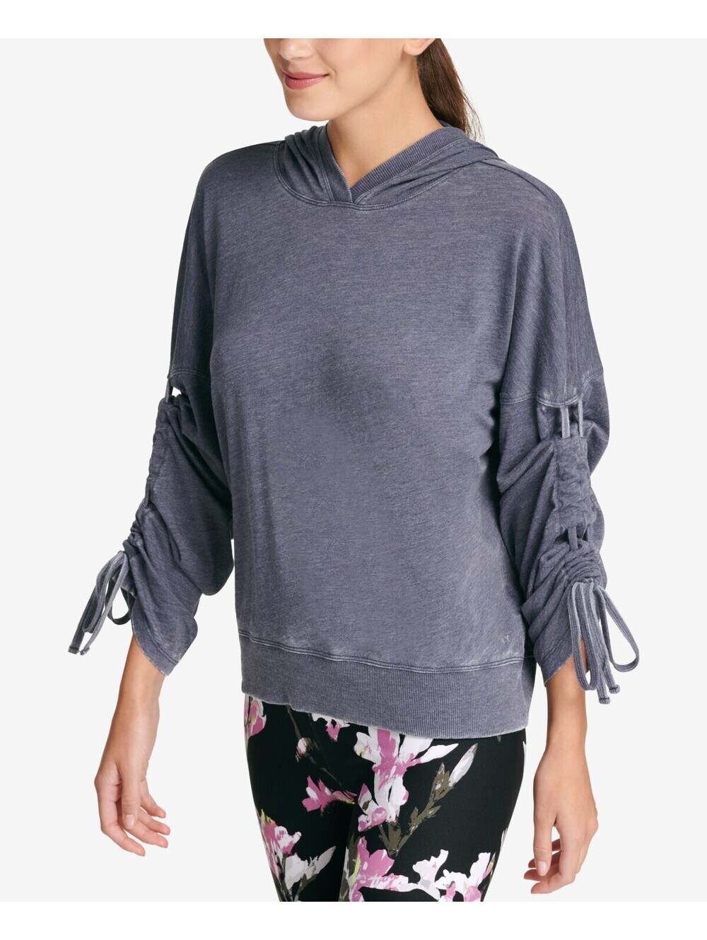 DKNY Womens Activewear Sport Relaxed Cinch Sleeve Hoodie Size XL